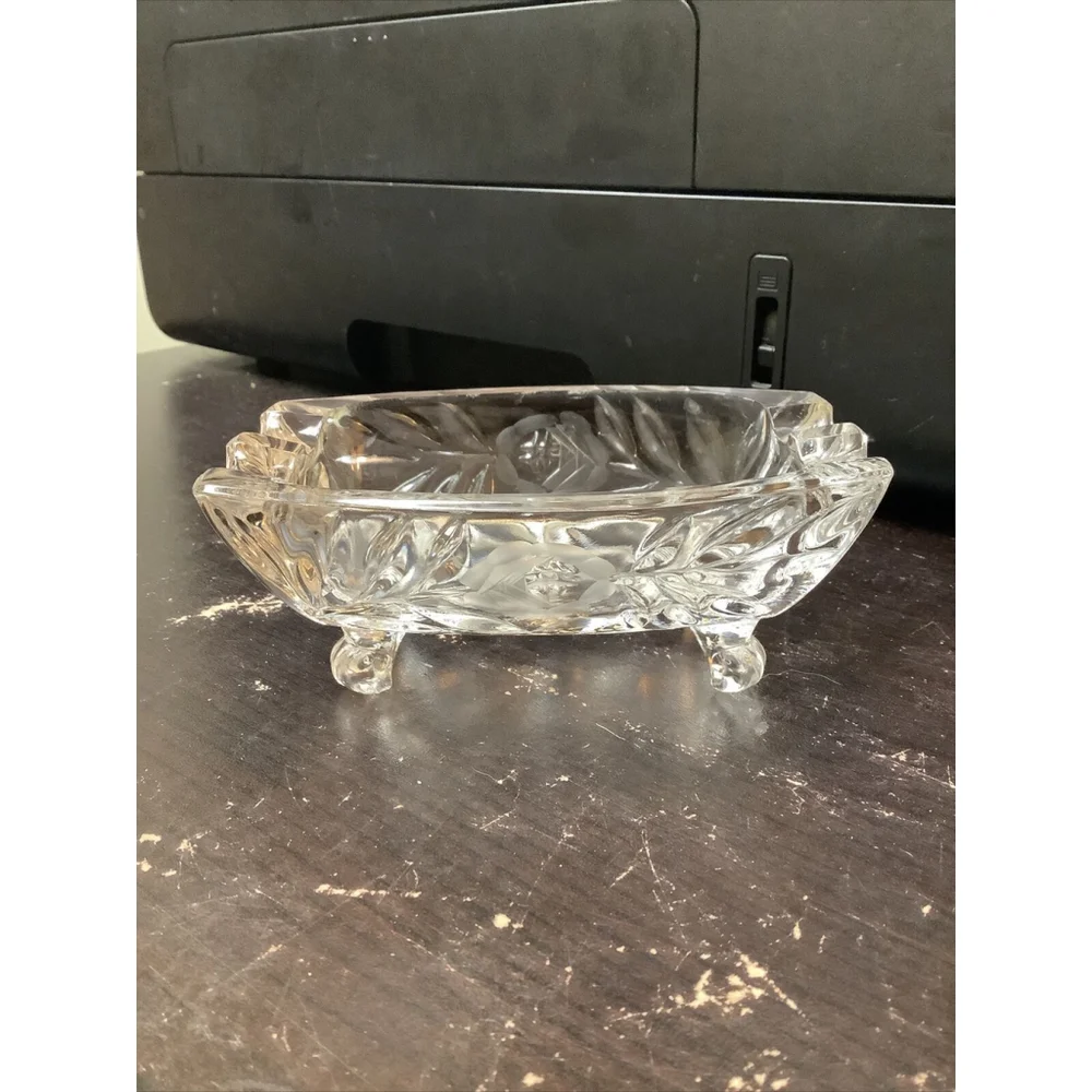 Vintage Crystal Ashtray Brilliant Cut Glass Footed Cigarette Smoking 4.5x 2x 2”